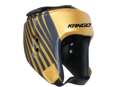 Kango Martial Arts Unisex Adult Black Gold Leather Head Guard [WS] For Sale