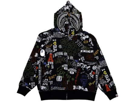 A Bathing Ape Hand Drawn Patter Shark Zip Hoodie Fashion