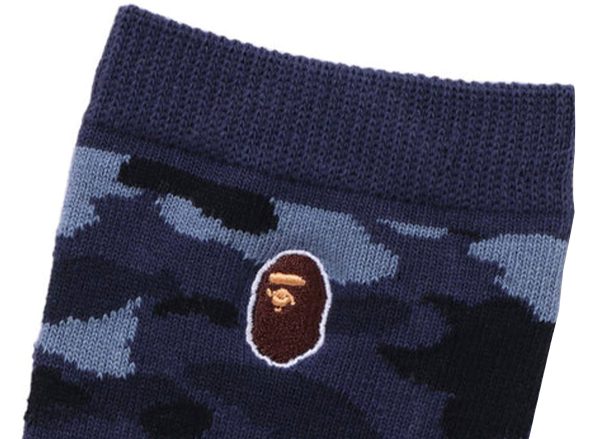 A Bathing Ape Color Camo Ape Head One Point Socks in Navy For Cheap