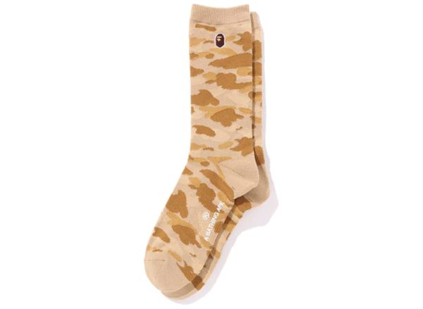 A Bathing Ape Color Camo Ape Head One Point Socks in Yellow For Sale