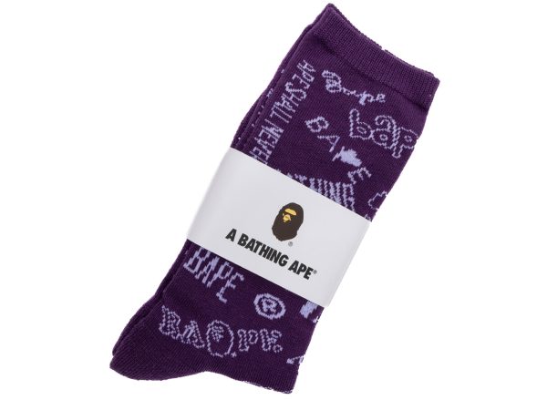 A Bathing Ape Graffiti Pattern Socks in Purple Cheap