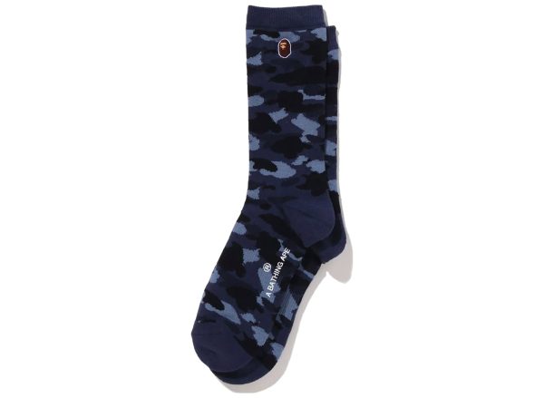 A Bathing Ape Color Camo Ape Head One Point Socks in Navy For Cheap