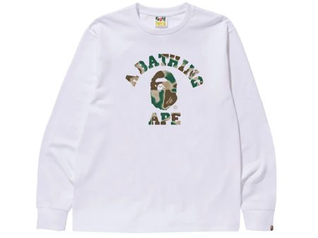 A Bathing Ape Liquid Camo College L S Tee in White Online Hot Sale