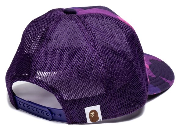 A Bathing Ape Color Camo NYC Logo Mesh Cap in Purple Discount