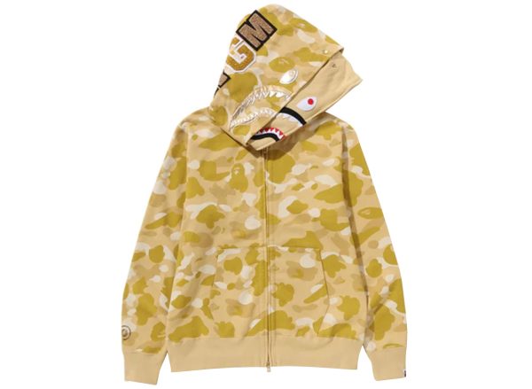 A Bathing Ape Color Camo Double Shark Full Zip Hoodie in Yellow Hot on Sale