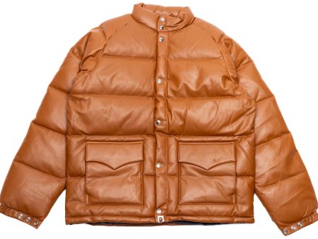 A Bathing Ape Leather Classic Down Jacket in Brown Discount