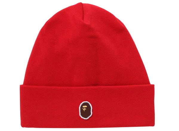 A Bathing Ape Silicon Ape Head Knit Cap in Red Hot on Sale