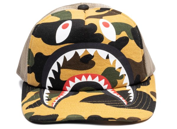 A Bathing Ape 1st Camo Shark Mesh Cap in Yellow Online Hot Sale