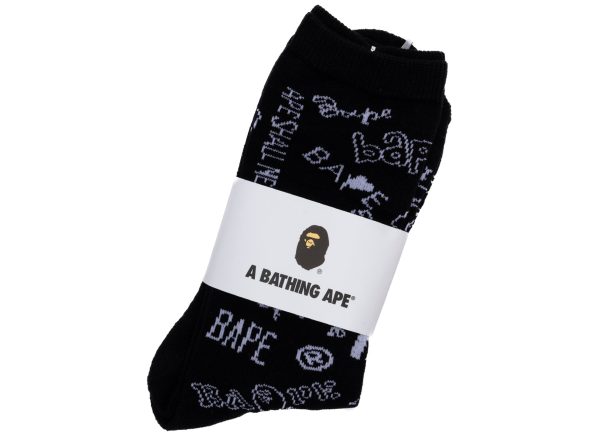 A Bathing Ape Graffiti Pattern Socks in Black Hot on Sale