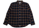 A Bathing Ape One Point Flannel Check Relaxed Fit Shirt in Navy Hot on Sale