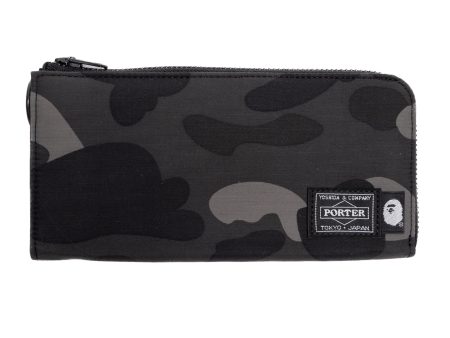 A Bathing Ape Porter Color Camo Long Wallet in Black For Sale