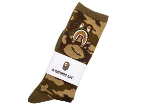 A Bathing Ape 1st Shark Socks in Olive For Cheap