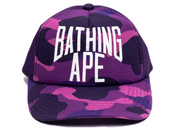 A Bathing Ape Color Camo NYC Logo Mesh Cap in Purple Discount