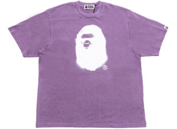 A Bathing Ape Spray Ape Head Garment Dyed Tee in Purple For Discount