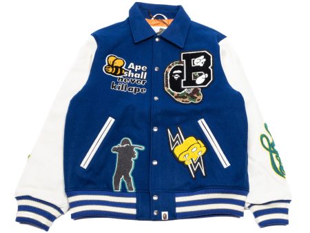 A Bathing Ape Bape Varsity Jacket in Blue Online Sale