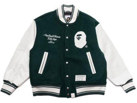 A Bathing Ape Bape Varsity Jacket in Green Discount