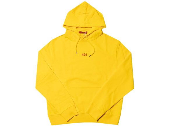 424 Embroidered Logo Hoodie in Yellow Red Discount