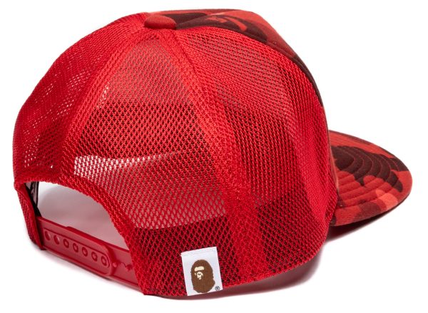 A Bathing Ape Color Camo NYC Logo Mesh Cap in Red Cheap