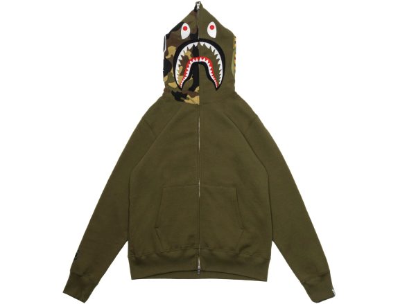 A Bathing Ape 1st Shark Full Zip Hoodie in Olive xld For Sale