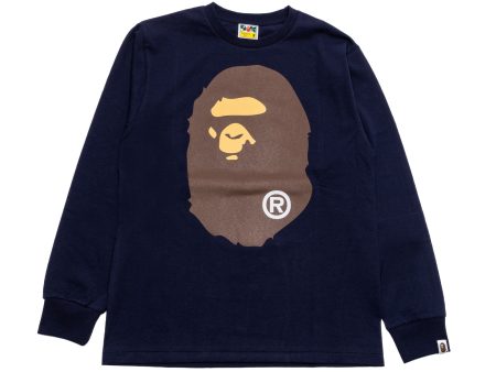 A Bathing Ape Big Ape Head L S Tee in Navy Discount