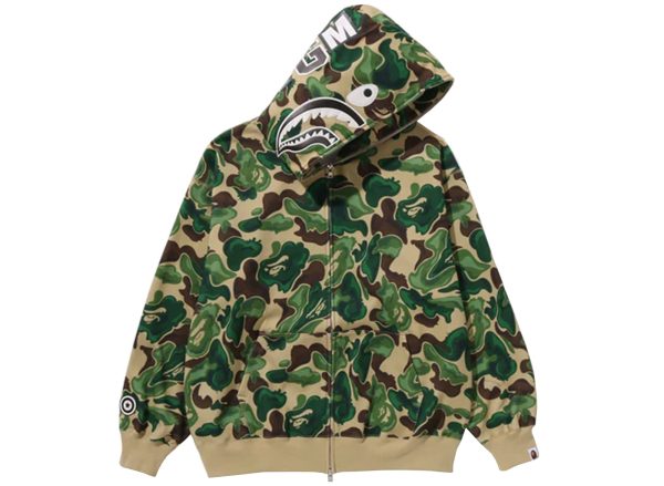 A Bathing Ape Bape Art Camo Shark Hoodie in Green For Cheap