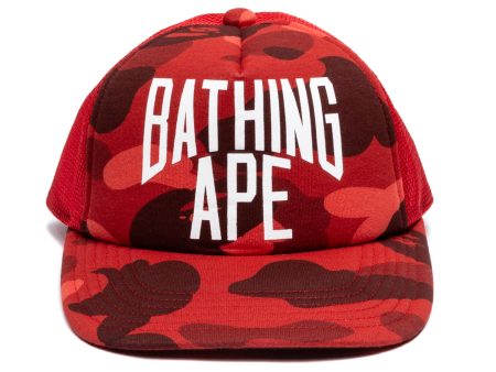 A Bathing Ape Color Camo NYC Logo Mesh Cap in Red Cheap